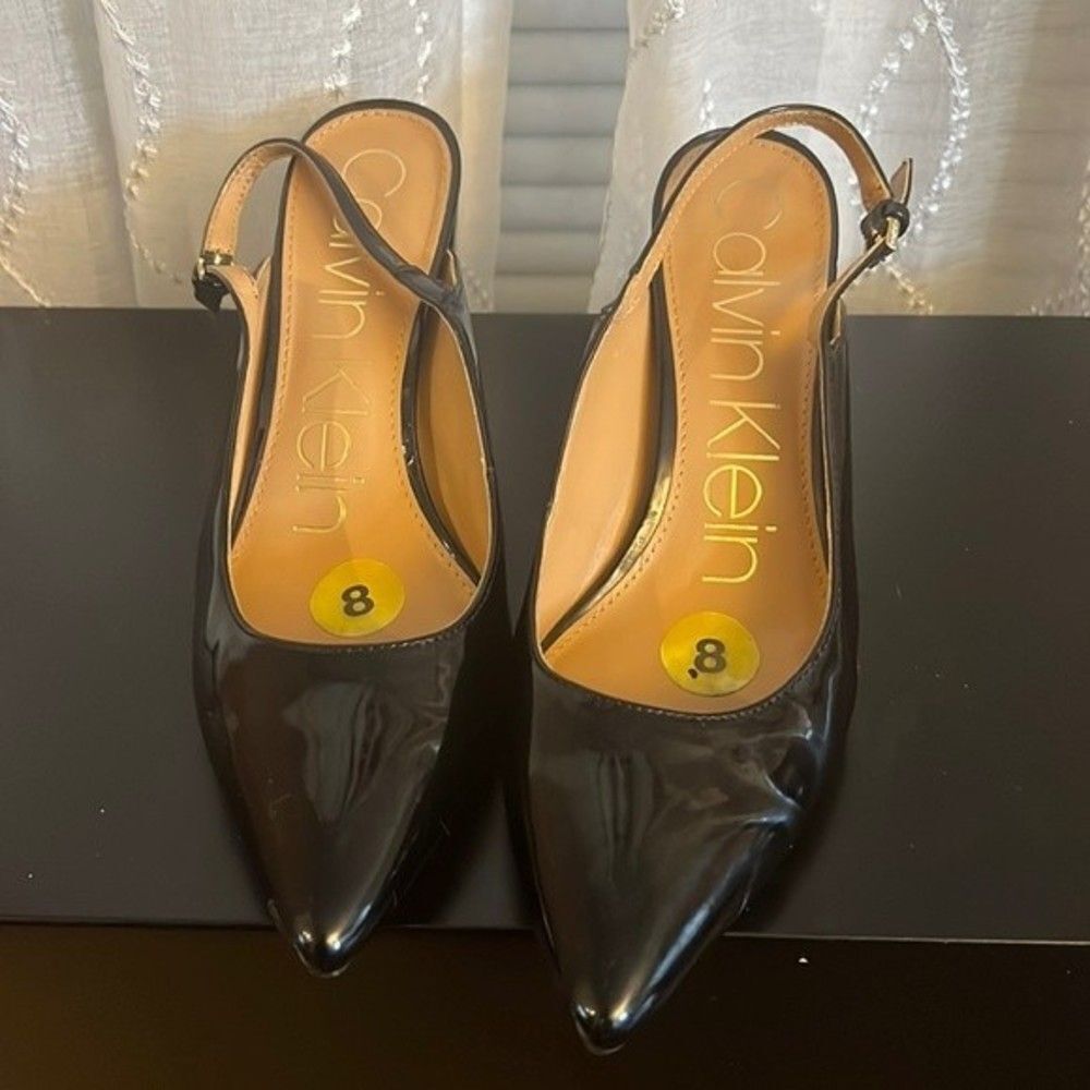 Calvin Klein Black Patent Leather Slingback Heels - Size 8